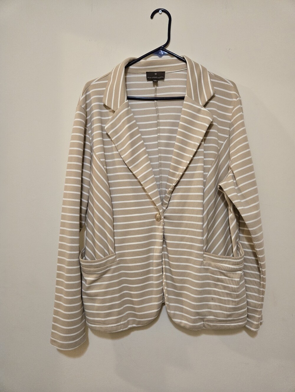 Feen Wright Mason beige and white striped knit blazer, Size 3X